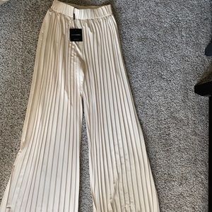 Cream Half Dollar Pleated Wide Leg Pants